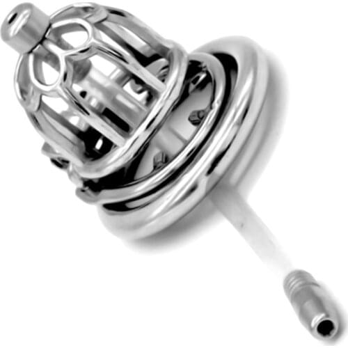 Sex Shop Male Stainless Steel Chastity Cage Bondage Chastity Device with Urethral Catheter Anti-off Rings Sex Toys for Men G262F