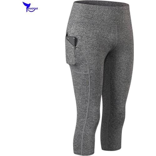 2020 High Waist Push Up Capri Yoga Pants with Pocket Women Stretch Running Tights Quick Dry Workout Gym Fitness Cropped Leggings