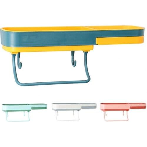 Bath Organizer Rack Self Adhesive Wall Mounted ABS No Drilling Shower Caddy Housekeeper on Wall for Toilet Bathroom Accessories