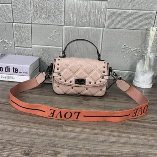 Leather Genuine Handbag Women Brand Luxury Rivet Cowhide Tote Vintage Solid Plaid Single Crossbody Bags OL Small Messenger Bag