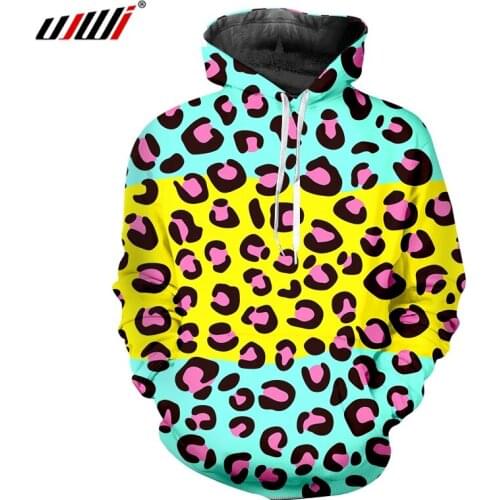 UJWI Hoodies 3D Pullover Yellow Blue Leopard Spot Oversized Clothes Mens Autumn Long Sleeve Hoodies Print Mens Hooded Animal
