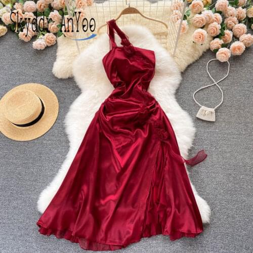 One-Shoulder Party Dresses For Women 2021 Robe Femme Sleeveless Backless Sexy Long Dress Slim A-Line Elegant Red Ladies Dress