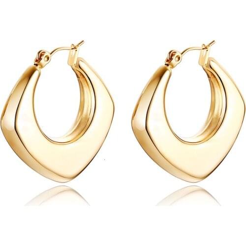 Medium Hoop Womens Earrings Gold Color Stainless Steel No Fade Charm Geometric Jewelry