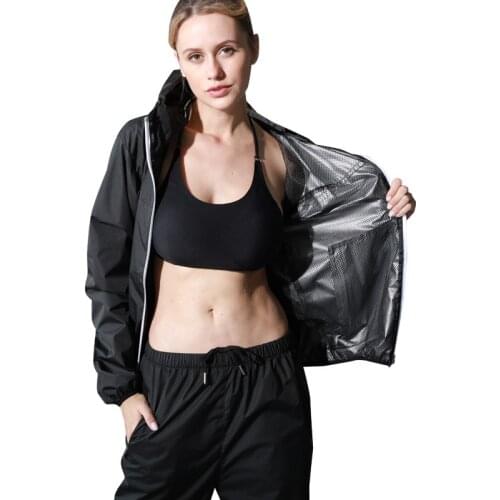 Women Heavy Duty Sauna Sweat Suit Exercise Training Gym Suit Fitness, Weight Loss, Anti-Rip Work Out Jacket Tops and Pants Black