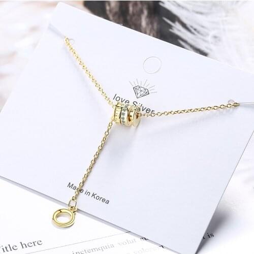 Temperament Simple Zircon Long Tassel Necklace for Women White Gold Color Geometric Clavicle Chain Pendants Necklaces Jewelry
