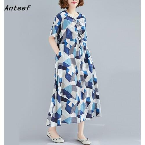 Short sleeve cotton linen vintage dresses for women casual loose long woman summer dress elegant clothes 2021 sundress