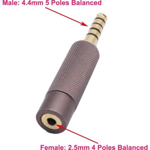 1pc 4.4mm Balanced Male to 2.5mm Balanced Female Gold Audio Player DAP Adapter Compatible with Sony NW-ZX300A, NW-WM1A, NW-WM1Z