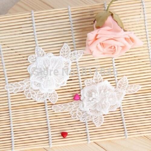 10 pcs/lot, Free Shipping High Quality Handmade Craft 3D 3 Tiers Organza Flower Bridal Appliques Trims Lace Patches