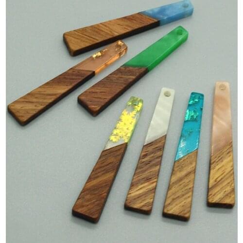 2/4/6pcs Retro Trapezoidal Wood Resin Earring Charms Vintage Geometric Wooden Necklace Phone Keychains Pendant Diy Jewelry Make