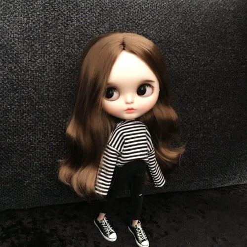 2pcs/set blyth Doll Clothes long sleeve stripe T-shirt + jeans for azone barbi 30cm Blyth Girl Pants for 1/6 Doll Accessories