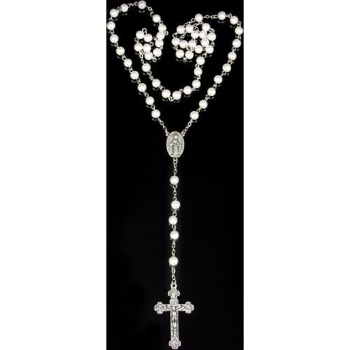 2021New Fashion Handmade Round Glass Bead Catholic Rosary Quality Bead Cross Necklace Beads Cross Religious Pendants Necklace