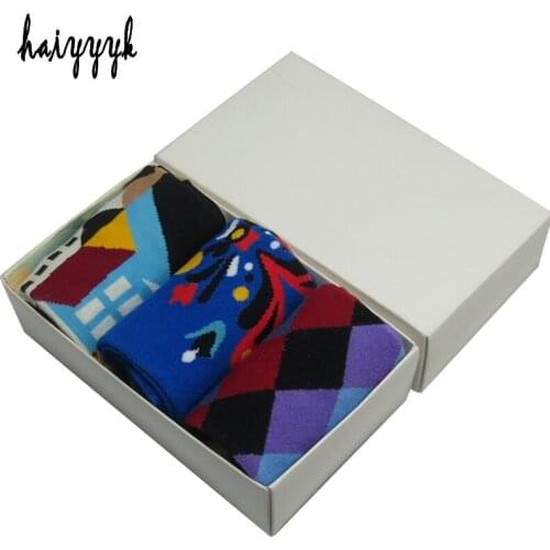 3 pairs / lot combed cotton brand mens socks cartoon colorful dress socks funny socks wholesale Free Shipping