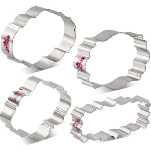 KENIAO Plaque Cookie Cutter Set for Wedding - 4 PC - Frame Biscuit / Fondant / Sandwich / Bread Cutters - Stainless Steel