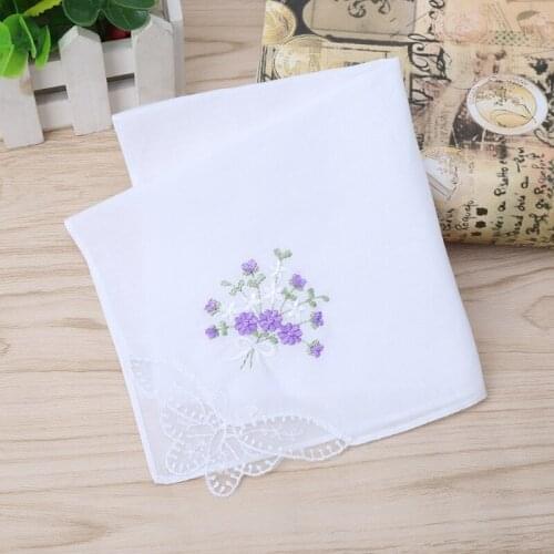 6 Pcs Vintage Cotton Ladies Embroidered Lace Handkerchief Women Floral Hanky