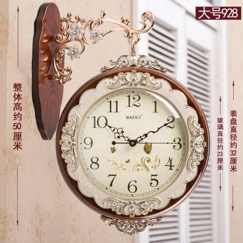 Wood Large Antique Wall Clock Living Room Double Side Creative Luxury Solid Wood Silent Big Wall Watch European Decoration ZB6WC