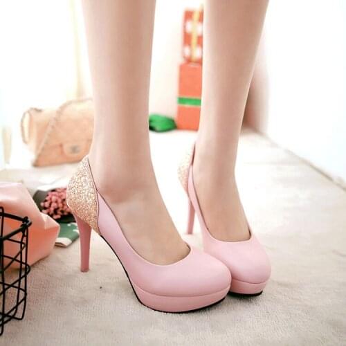 Big Size 11 12 13 14 platform heels women shoes woman pumps ladies Colour matching of round head, shallow mouth and sequins