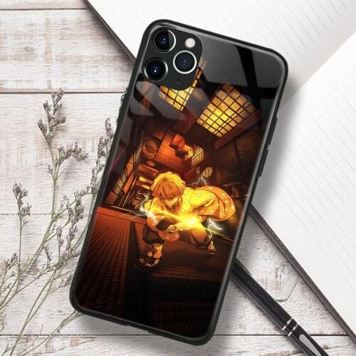 Zenitsu Agatsuma Kimetsu No Yaiba Anime Soft TPU Glass Phone Case for IPhone SE 6s 7 8 Plus X Xr Xs 11 12 Mini Pro Max Samsung