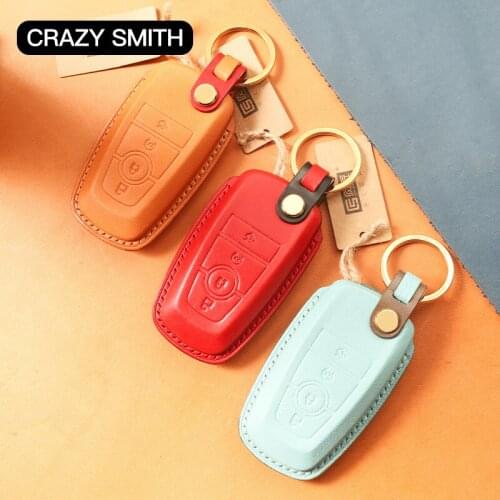 Crazy Smith Handmade Car Key Leather Cover for Ford EDGE/MONDEO/Focus ST Vegetable Tanned Leather High Quality Fathers Day Gift