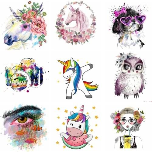 Flowers Uniorn Thermo Transfer Sticker On Clothes Owl Animal Iron On Patches For Clothing DIY Washable T-shirt Clothes Sticker