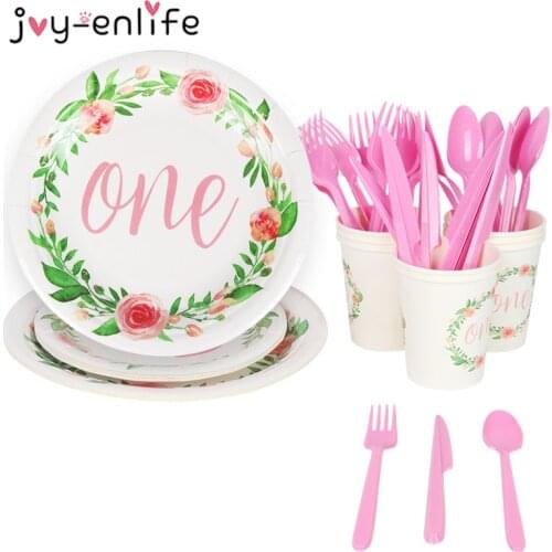Baby Shower One Year old Birthday Party Paper Plate Cup 1st Birthday Party Supplies Kids First Birthday Party Decoration Girl