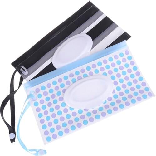 Eco-friendly Clutch and Clean Wipes Carrying Case Wet Wipes Bag Baby Romper Crotch Extenter Clamshell Snap-strap Wipes Container