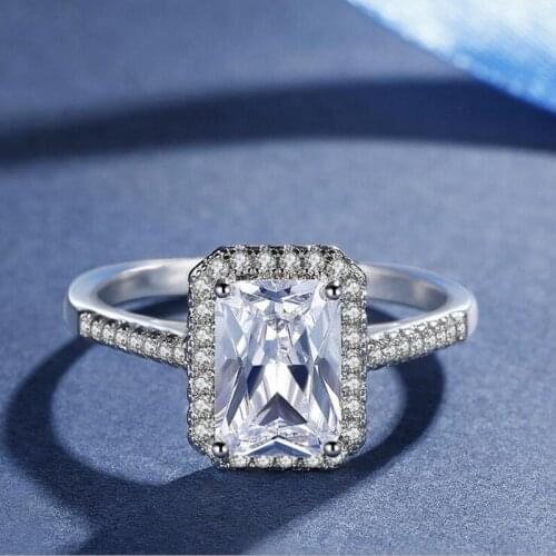 Hot Sale Womens Fashion Jewelry 925 Sterling Silver Princess Cut White 5A Cubic Zirconia Promise Wedding Crown Bridal Ring Gift