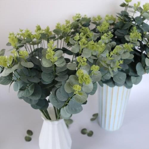 Artificial Eucalyptus Leaves Natural Branches Stems Silk Plants Home Decor For DIY Wedding Faux Fabric Home Decoration Supplies
