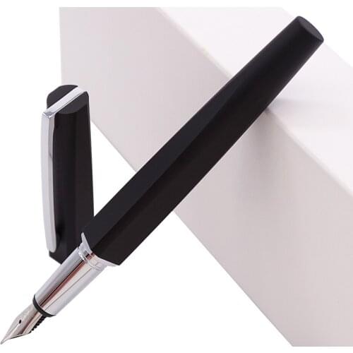 KACO SQUARE Luxury Aluminum Four Sides Matte Black Fountain Pen with Iron Box, Schmidt Converter & Fine Nib 0.5mm Gift Set