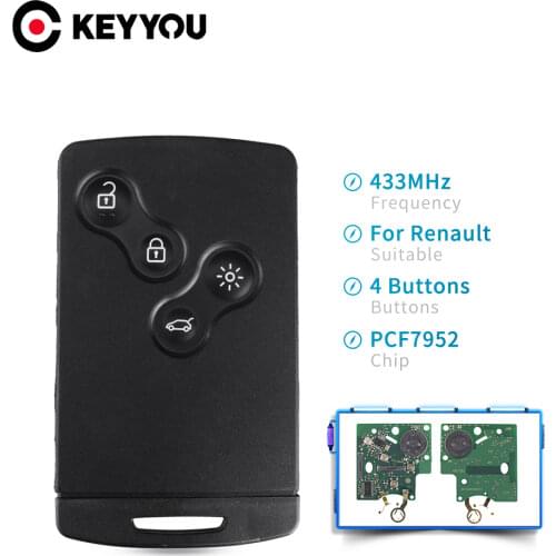 KEYYOU For Renault Megane Scenic Laguna Koleos Clio PCF7952 Chip 433MHZ 4 Buttons Smart Key Replacement Remote Car Key