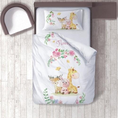 Duvet Cover Set Bedding Set Pillow Case for Baby and Kids Room 3D Printed Deer Giraffe Pig Model 131