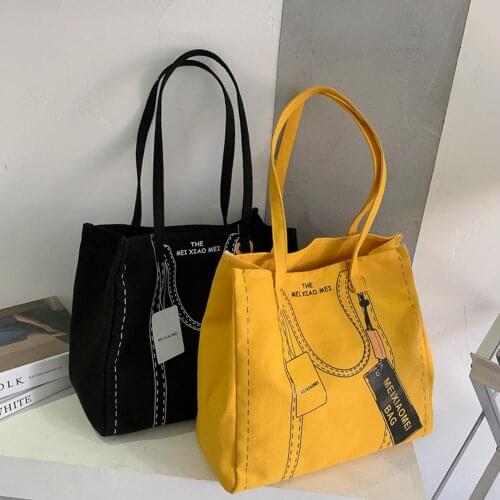Korean Casual Canvas Shoulder Bag Women Big Capacity Travel Handbag Printed Tote Fashion Exquisite Shopping Bag