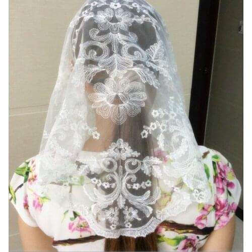 Ivory Authentic Embroidery Spanish Lace Mantilla ,Church Lace Veil ,Catholic Gift Lace Veil