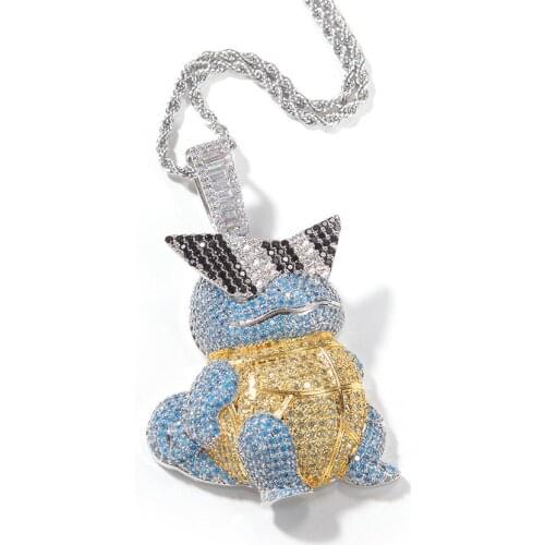 Men Hop Hip Ice Out Anime Turtle Pendant With Tennis Chain Bling Necklace Trendy Hiphop Street Jewelry Dropshipping