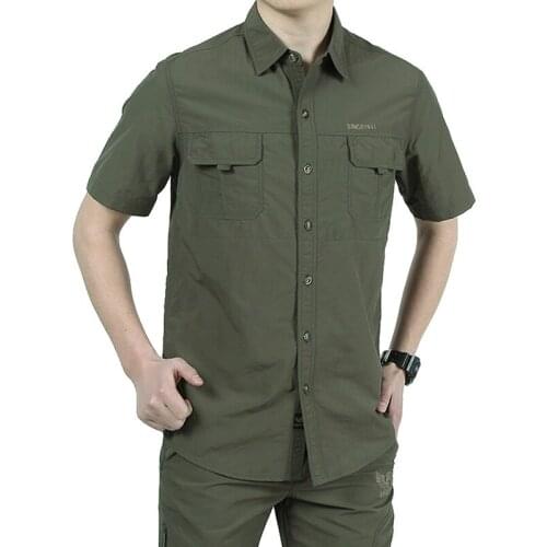 New Mens Short Sleeve Casual Cargo Shirt With Pocket Quick Dry Waterproof Camping Hiking Tactical Military Work Shirt Plus Size