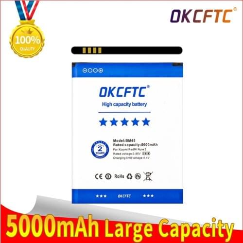 OKCFTC 5000mAh BM45 Replacement Battery For Xiaomi Mi Redmi Note 2 Redrice note2 Phone Batteries
