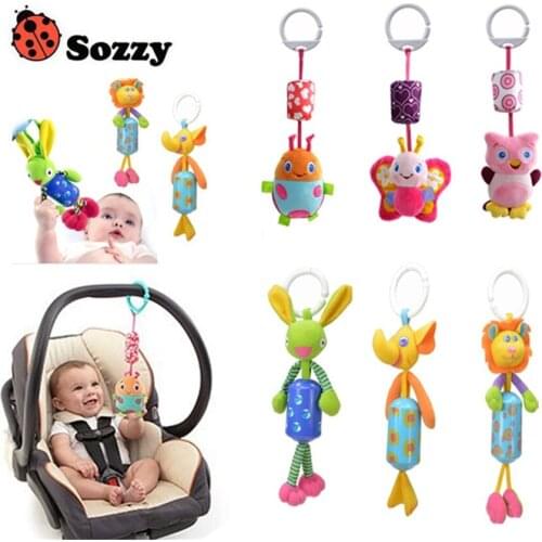 Crib Hanging Wind Chime Butterfly Beetle Owl Deer Lion Rabbit Icon Mobile Bed Hanging Plush Dolls Animal Bells Baby Rattle Toys