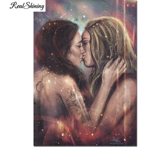 Full square Round diamond painting Woman Lesbian Kiss 5d pictures for embroidery diamond mosaic 2021 Newest Bedroom decor T44