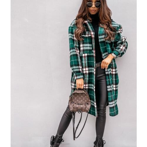 Casual Plaid Long Shirt Coats and Jackets Women Autumn Winter Female Elegant Single Breasted Woolen Coat Woman Parkas Streetwear