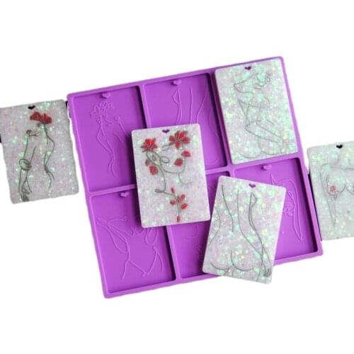 Rectangle Silicone Molds Diy Keychain Pendant Heart Holes Beauty Women Card Glossy Mold Epoxy Resin Mould