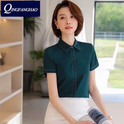 Korean style Short-sleeved shirt women OL Fashion temperament Slim Top blouses women blouses 8006
