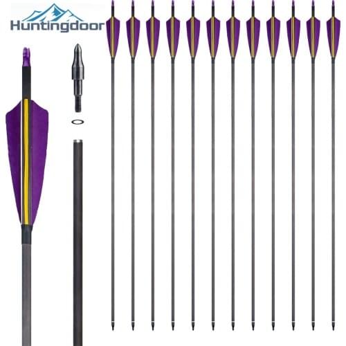 6/12/24pcs Archery Pure Carbon Arrows Spine 400 ID 6.2mm 4" Real Turkey Natural Feather Arrow for Shooting Recurve/Composite Bow