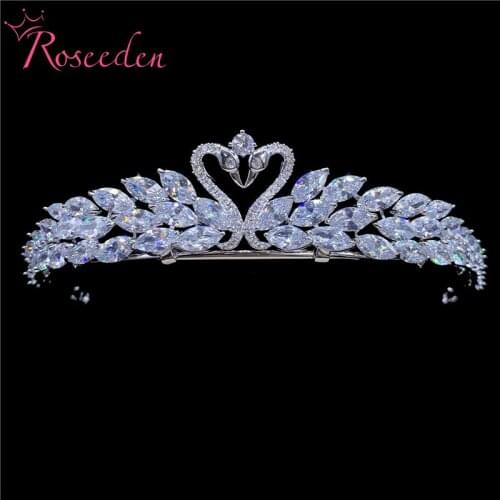 New Double Swan-ship CZ Cubic Zirconia Bridal Wedding Tiara Crown Hair Jewelry Accessories Rhinestone Crystals Tiaras RE3639