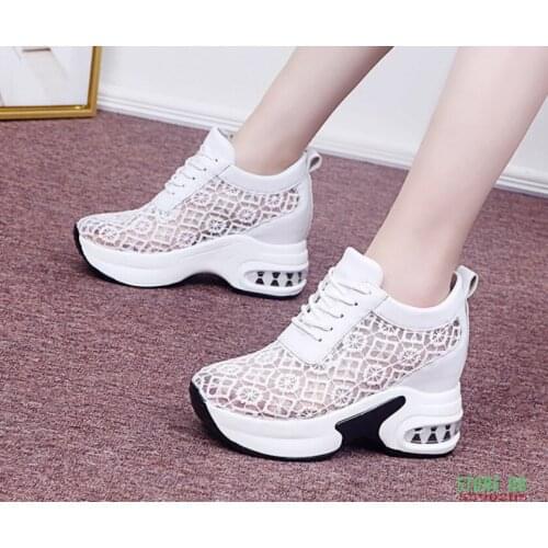 Summer Women Shoes Woman Breathable Mesh Sneakers Flats Lace Loafers Thick Heels Platform Wedges Casual Shoe