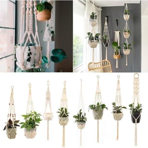 Vintage Macrame Hanging Planter Basket Indoor Outdoor Flowerpot Plant Holder Jute Rope New Cotton Linen Hanging Flowerpot Net