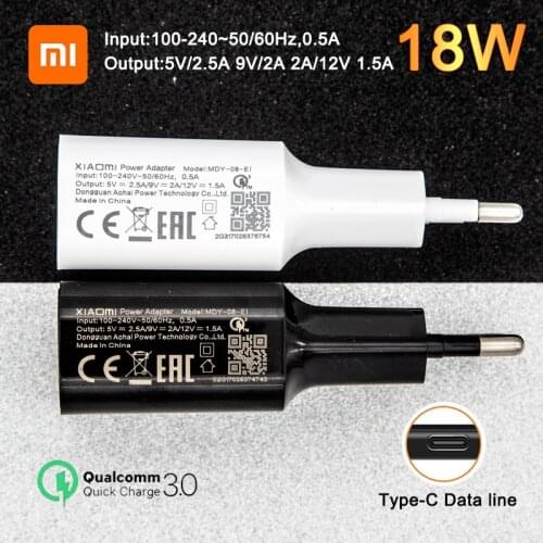 Original Mi 8 Charger QC3.0 Quick 12V 1.5a 9V 2a EU Wall Fast Charging Adapter Type C Cable For Mi8 SE 8 6 Mix 3 2S 2 Max 3 A2 A