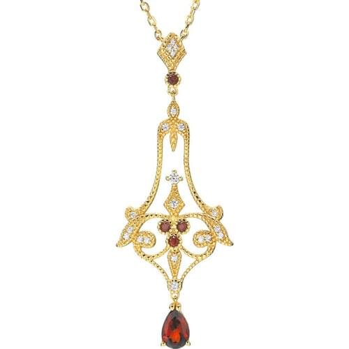 Jewelry accessories Sterling Wind Bell natural red pomegranate zircon necklace women choker female chain vintage collier femme