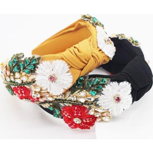 Embroidery Pearl Flower Headbands For Women Flower Hairbands Hair Bow Hair Accessories for Girls Crown Knot Headband Hair Band