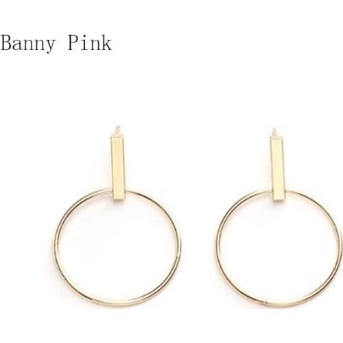 Brief Geo Copper Pendant Studs Earrings For Women Punk Metal Hoop Post Earrings Fashion Jewelry Pendietes Hollow Circle Earrings