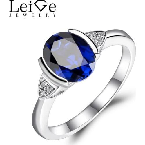 Leige Jewelry Sapphire Ring Blue Sapphire Engagement Rings Oval Cut Gemstone Bezel Setting September Birthstone Anniversary Gift