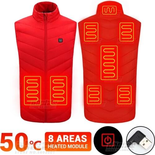 8 Areas Men Winter Heated Vest Heating Jacket USB Outerwear Ski Jacket Motorcycle Jacket Warm Vest Thermal Moto Hunting Clothing